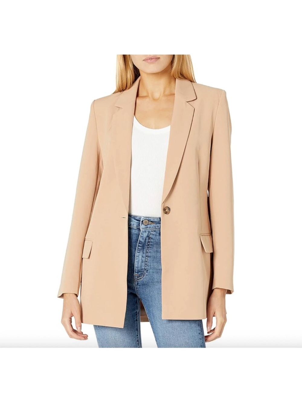 Tailored Longline Women's Blazer in Light Beige
